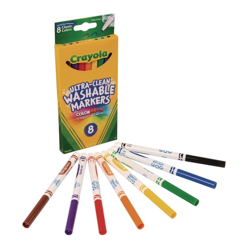 Washable Markers | Crayola 587809 Fine Bullet Tip Ultra-Clean Washable Markers - Assorted Colors (8/Set) image number 0