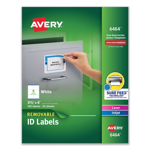 Labels | Avery 06464 3.33 in. x 4 in. Inkjet/Laser Printers Removable Multi-Use Labels - White (150/Pack) image number 0