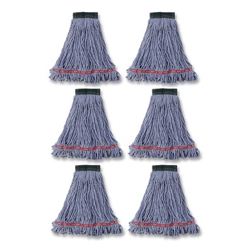 CLEANING AND SANITATION | Rubbermaid Commercial FGA25206BL00 Web Foot Shrinkless Cotton/Synthetic Medium Wet Mop Head (6/Carton)