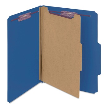Smead 13732 4-Section Pressboard Top Tab Classification Folders with 4 SafeSHIELD Fasteners - Letter Size/Dark Blue (10/Box)