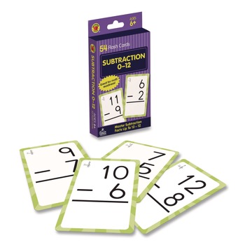 Carson-Dellosa 0769677215 Subtraction 0 to 12 Flash Cards, 3.25 x 5.25, Assorted Colors, 54 Cards