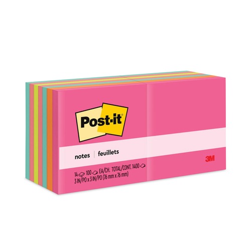 Notebooks & Pads | Post-it Notes 654-14AN 3 in. x 3 in. Original Pads - Poptimistic Colors (14 Pads/Pack) image number 0