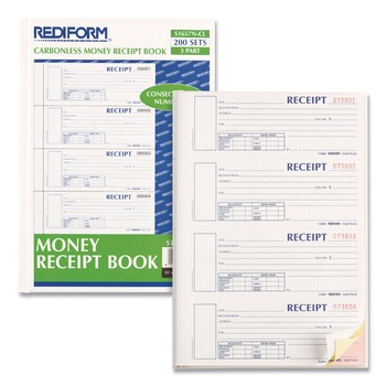 JUST LAUNCHED | Rediform S1657NCL 6.88 in. x 2.75 in. 3-Part Carbonless Durable Hardcover Numbered Money Receipt Book