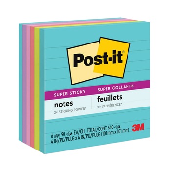 Post-it Notes Super Sticky 675-6SSMIA 4 in. x 4 in. Note Ruled Pads - Supernova Neon Collection Colors (6/Pack)