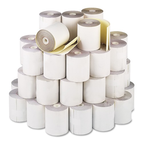 Register & Thermal Paper | PM Company 8963 Impact Printing 3 in. x 90 ft. Carbonless Paper Rolls - White/Canary (50/Carton) image number 0