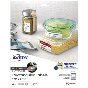 Avery 04224 1.25 in. x 2.38 in. Dissolvable Labels with Sure Feed - White (90/Pack)