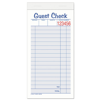 Adams 104-50SW 6.38 in. x 3.38 in. 2-Part Carbonless Guest Check Pad (50 Forms, 10/Pack)