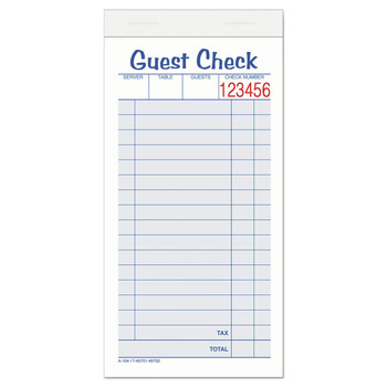 Adams 104-50SW 3.38 x 6.38 Two-Part Carbonless Guest Check Pad (10/Pack)