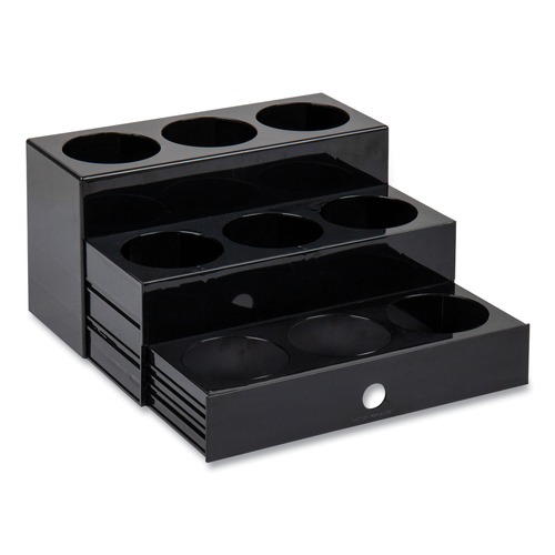Breakroom Supplies | Mind Reader SYRUPH9-BLK 12.5 in. x 5 in. x 7 in. 9-Compartment Foundation Collection Nested Syrup Countertop Bottle Organizer - Black image number 0