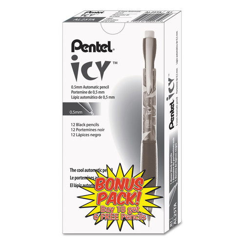 Pencils | Pentel AL25TASWSPR 0.5 mm HB (#2) Icy Mechanical Pencil Value Pack - Black Lead, Translucent Ice/Black Barrel (24/Pack) image number 0