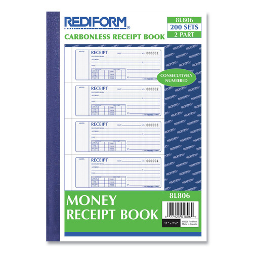 Notebooks & Pads | Rediform 8L806 200 Forms Total 7 in. x 2.75 in. Two-Part Carbonless Money Receipt Book Softcover image number 0
