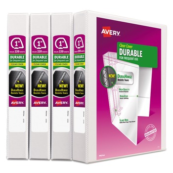 Avery 17575 3 Slant Rings 1 in. Capacity 11 in. x 8.5 in. Durable View Binder with DuraHinge - White (4/Pack)