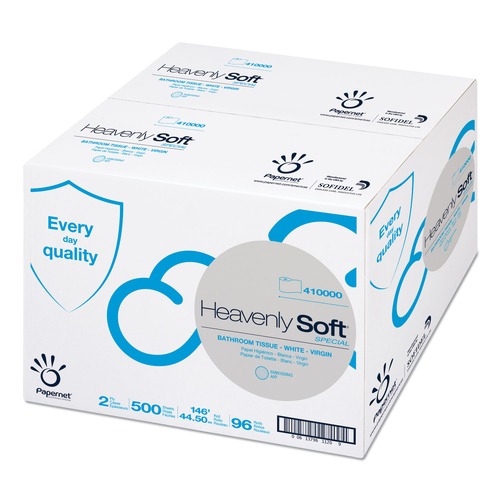 Toilet Paper | Papernet 410000 Heavenly Soft Toilet Tissue Septic Safe 2-Ply White 3.5-in x 146 ft 500 Sheets/Roll 96 Rolls/Carton image number 0