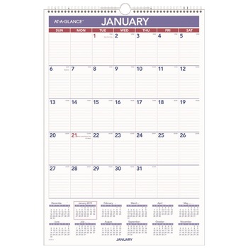 AT-A-GLANCE PMLM03-28 15.5 in. x 22.75 in. 12-Month (Jan-Dec 2026) Erasable Wall Calendar - White Sheets