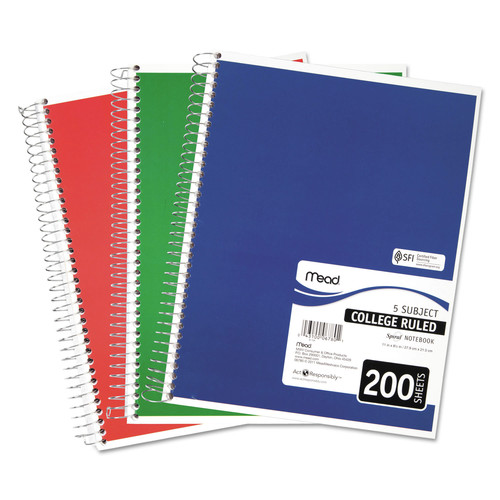 Notebooks & Pads | Mead 06780 11 in. x 8 in. Sheets 5-Subject Medium/College Rule Spiral Notebook - Random Assorted Cover Color image number 0