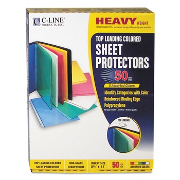 C-Line 62010 11 in. x 8-1/2 in. Colored Polypropylene Sheet Protectors with 2-in. Sheet Capacity - Assorted (50/Box)
