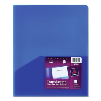 REPORT COVERS AND POCKET FOLDERS | Avery 47811 20-Sheet Capacity 11 in. x 8.5 in. Plastic Two-Pocket Folder - Translucent Blue