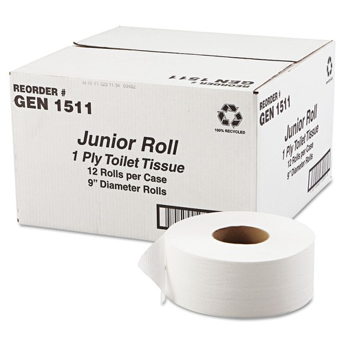  | GEN G1511 3.3 in. x 1200 ft. 1-Ply JRT Septic Safe Jumbo Bath Tissue - White (12/Carton) image number 0