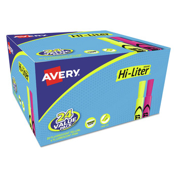 HIGHLIGHTERS | Avery 98189 HI-LITER Chisel Tip Desk-Style Highlighter Value Pack - Assorted Ink/Barrel (24/Pack)