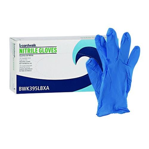 Disposable Gloves | Boardwalk 395LBXA 5 mil Disposable General-Purpose Powder-Free Nitrile Gloves - Large, Blue (100/Box) image number 0