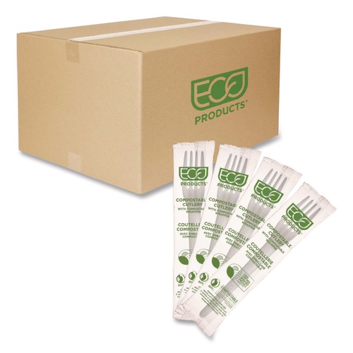 Cutlery | Eco-Products EP-S017-W Individually Wrapped Plantware CPLA Cutlery Fork - White (1000/Carton) image number 0