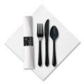  | Hoffmaster 119971 Pre-Rolled 8 in. x 8.5 in. Linen-Like CaterWrap Napkins with Black Cutlery (100/Carton) image number 0