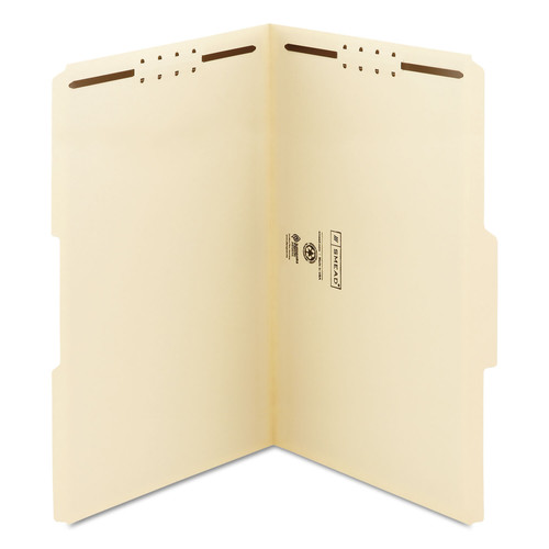 File Folders | Smead 19537 0.75 in. Expansion 1/3-Cut Top Tab Fastener Folders, 2 Fasteners - Legal Size/Manila Exterior (50/Box) image number 0