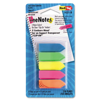 PAGE FLAGS | Redi-Tag B32118 SeeNotes Transparent-Film Arrow Page Flags - Assorted Colors (250/Pack)