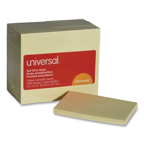 Sticky Notes & Post it | Universal UNV35692 3 in. x 5 in. Self-Stick Note Pads - Yellow (18/Pack) image number 0