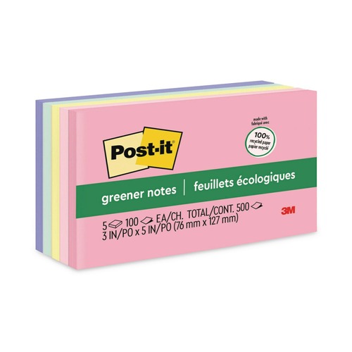Notebooks & Pads | Post-it Greener Notes 655-RP-A 3 in. x 5 in. Original Recycled Note Pads - Sweet Sprinkles Collection Colors (5/Pack) image number 0