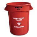 Trash & Waste Bins | Rubbermaid Commercial SMFG263200RED Brute 32 gal (Infectious Waste: Biohazard) Imprint Plastic Vented Container - Round Red image number 1