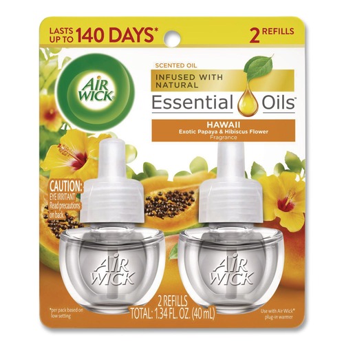 Odor Control | Air Wick 62338-85175 0.67 oz Scented Oil Twin Refill - Hawai'i Exotic Papaya/Hibiscus Flower (2/Pack) image number 0