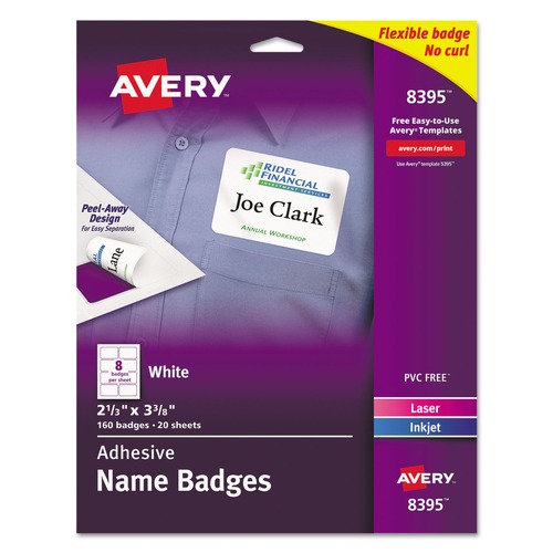 Just Launched | Avery 08395 3.38 in. x 2.33 in. Flexible Adhesive Name Badge Labels - White (160/Pack) image number 0