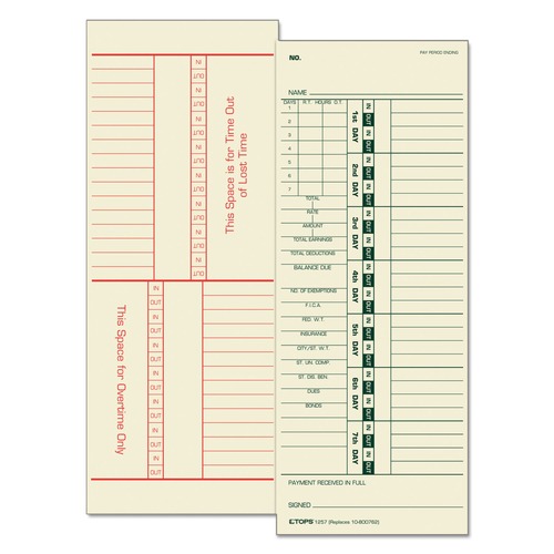 Recordkeeping & Forms | TOPS 1257 3.5 in. x 9 in. Two-Sided Time Clock Cards (500/Box) image number 0
