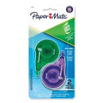  | Paper Mate Liquid Paper 6137206 0.17 in. x 472 in. DryLine Non-Refillable Correction Tape - Green/Purple Applicators (2/Pack)