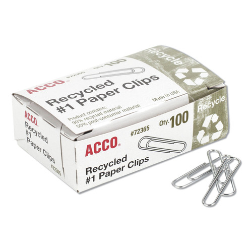 Back to School Sale | ACCO A7072365A No. 1 Smooth Recycled Paper Clips - Silver (1000/Pack) image number 0
