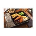 Food Trays, Containers, and Lids | Pactiv Corp. DC858330B000 33 oz. 8-1/2 in. x 8-1/5 in. x 3 in. 3-Compartment EarthChoice Vented Dual Color Microwavable Hinged Lid Container - Black/Clear (150/Carton) image number 6