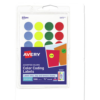 Avery 05472 0.75 in. Diameter Printable Self-Adhesive Removable Color-Coding Labels - Assorted Colors (24/Sheet, 42 Sheets/Pack)