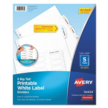 Avery 14434 11 x 8.5 Big Tab Printable Label 5-Tab Dividers - White (20/Pack)