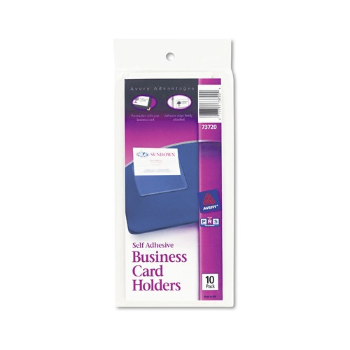 Desk Accessories & Office Organizers | Avery 73720 3.5 in. x 2 in. Self-Adhesive Top-Load Business Card Holders - Clear (10/Pack) image number 0
