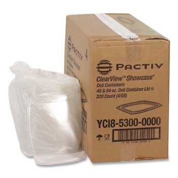 FOOD TRAYS CONTAINERS LIDS | Pactiv Corp. YCI853000000 9 in. x 7.38 in. x 0.19 in., Deli Container Lid, Flat Lid For 3-Compartment 48/64 oz. Containers - Clear (220/Carton)