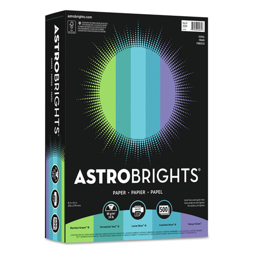 Cover & Cardstock | Astrobrights 20274-01 8.5 in. x 11 in. 24 lbs Bond Weight Color Paper - Assorted Cool Colors (1-Ream) image number 0