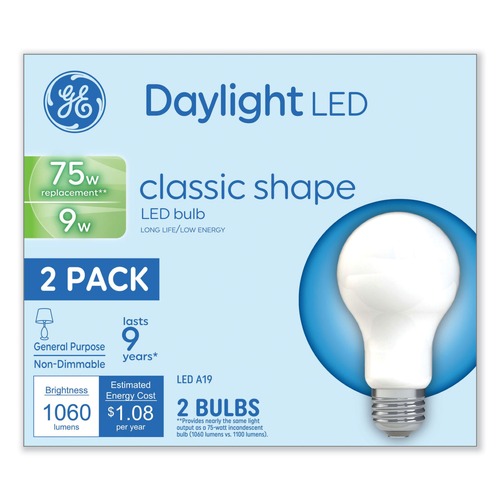 Office & Office Supplies | GE 93109035 9 Watts A19 Classic LED Non-Dim Light Bulb - Daylight (2/Pack) image number 0