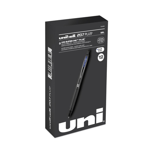 Pens | uni-ball 70463 207 Plusplus 0.7 mm Retractable Gel Pen - Blue Ink/Black Barrel/Medium (1-Dozen) image number 0