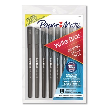 PENS PENCILS AND MARKERS | Paper Mate 2140570 Write Bros. Medium 1 mm Ballpoint Pen - Black Ink/Black Barrel (8/Pack)