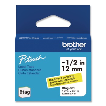 Brother P-Touch BTAG631 0.47 in. x 13.1 ft. Genuine P-Touch BTAG Label Tapes - Black on Yellow