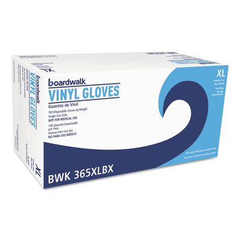 DISPOSABLE GLOVES | Boardwalk BWK365XLBX General Purpose Latex-Free Vinyl Gloves - Extra Large, Clear (100-Piece/Box)