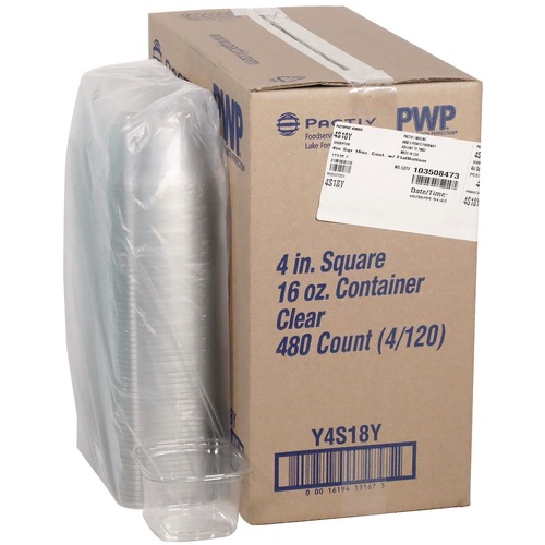 Food Trays, Containers, and Lids | Pactiv Corp. 4S18Y 16 oz 4 x 4 x 3 PET Plastic Square Container - Clear (480/Carton) image number 0