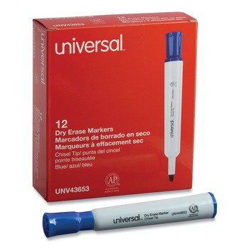 MARKERS | Universal UNV43653 Broad Chisel Tip Dry Erase Marker - Blue (1 Dozen)