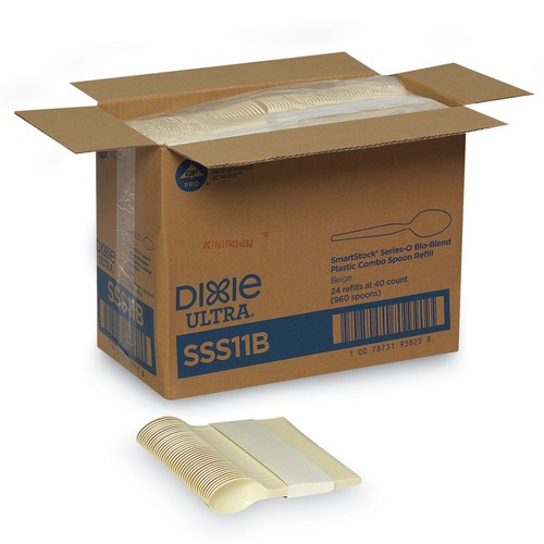 Just Launched | Dixie SSS11B SmartStock Series-O 6 in. Mediumweight Bio-Blend Plastic Cutlery Spoons Refill - Beige (40/Pack, 24 Packs/Carton) image number 0